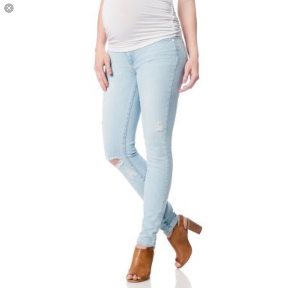 Paige Denim Light Wash Distressed Maternity Jeans
